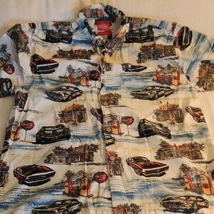 Coca Cola Muscle Cars & Gas Pumps Button Down Shirt Men's Large